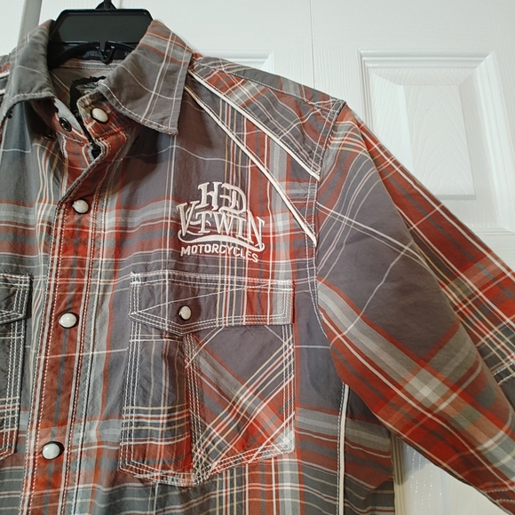 Men’s Harley Davidson Pearl Snap Shirt Sz L EUC Garage Mechanic Embroidered - Picture 6 of 8